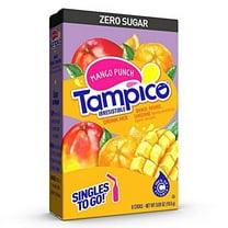 Tampico Singles To Go Drink Mix Packets, Mango Punch, Zero Sugar, Low Calorie, 100% DV of Vitamin C per Serving, Convenient, On-The-Go Water Enhancers, 6 Count