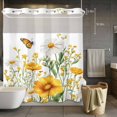 thumbnail image 5 of Spring Flower No Hooks Shower Curtain with Snap-in Liner White Yellow Floral Daisy Butterfly Pastoral Shower Curtains for Bathroom, Waterproof, Easy Install, Washable 72"x78", 5 of 9