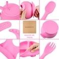 thumbnail image 4 of Sangdo Baby Led Weaning Supplies Baby Feeding Set Toddlers Silicone Suction Plate and Bowl, Adjustable Bib, First Stage Spoon Fork, Pink, 4 of 9