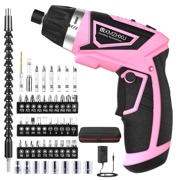 Cordless Screwdriver, 47 in 1 Rechargeable Electric Screwdriver with LED Light, 8V Rechargeable Screw Gun, 5.5 N.m Drill Drivers Ideal for Furniture Assembly, Home DIY Projects (Pink)