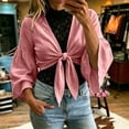 thumbnail image 2 of Cmfcve Women's Tie Front Crop Cardigans Long Bell Sleeve Cotton Linen Shrugs Casual Summer Beach Cover Ups, 2 of 7