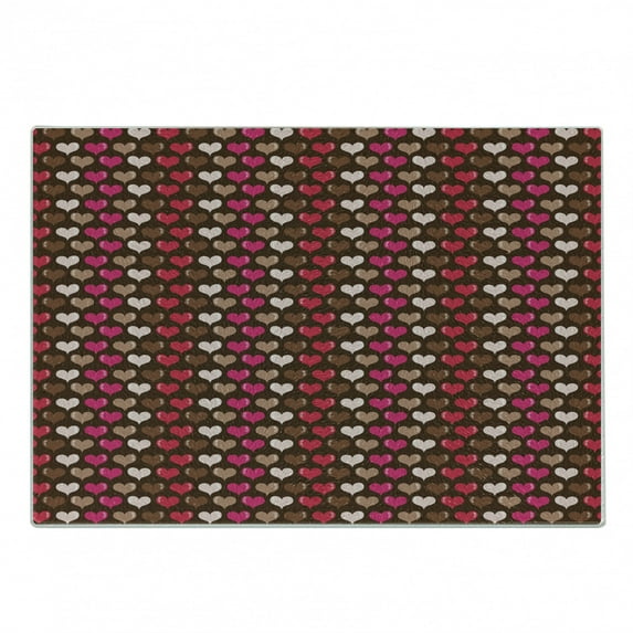 Abstract Cutting Board, Romantic Heart Shapes Vibrant Love Valentines Day Girls Graphic Illustration, Decorative Tempered Glass Cutting and Serving Board, Small Size, Brown Fuchsia, by Ambesonne