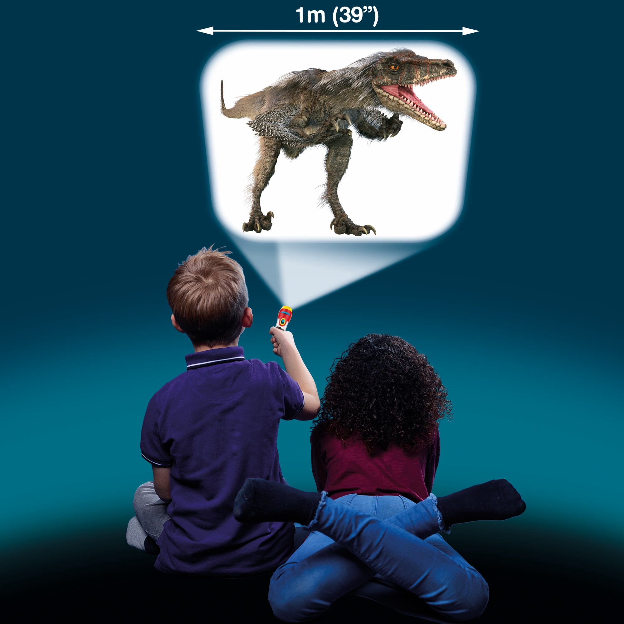 Natural History Museum: Dinosaur Torch & Projector - Handheld Flashlight & Image Casting Toy, 24 Color Themed Slide Images, 39" Projection, Kids 3+