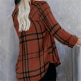 thumbnail image 6 of Long Sleeve Plaid Dress Shirts for Women Brown V Neck Stripes Casual Blouses Pocket Shirt Tops, 6 of 6