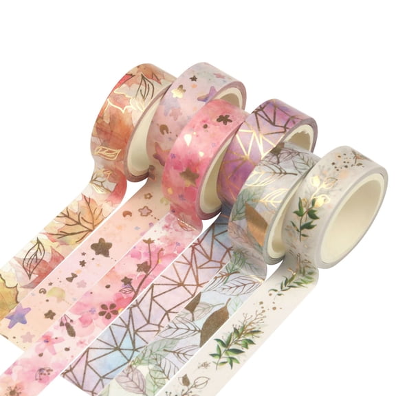 6 Rolls Washi Tape Set Floral Gold Foil Washi Masking Tape 15mm Wide Plant Leaves Flower Decorative Adhesive Tape Sticker