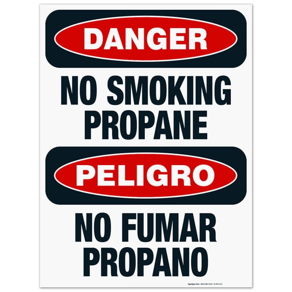 No Smoking Propane Bilingual Sign, OSHA Danger Sign, 18x24 Corrugated Plastic
