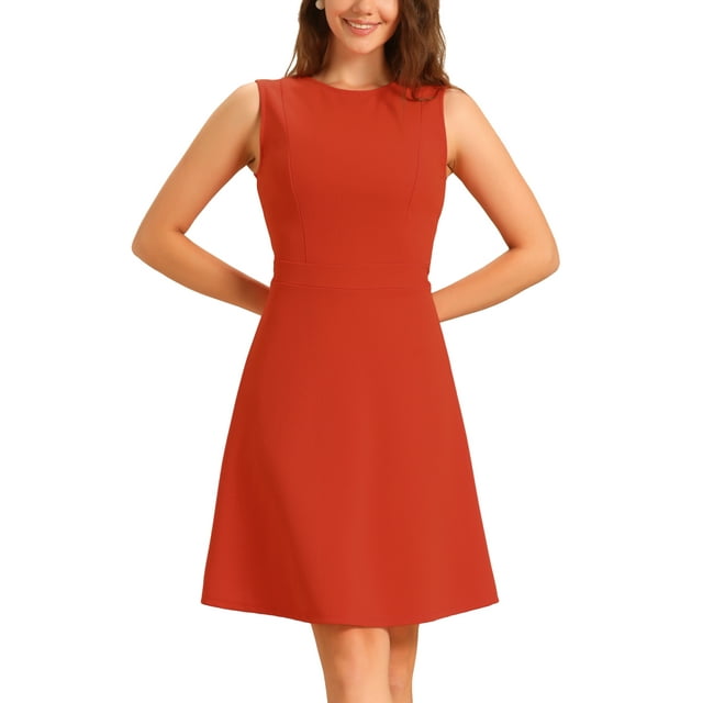 INSPIRE CHIC Vestido midi sin mangas de color sólido para mujeres en el trabajo, talla XS, color naranja rojo
