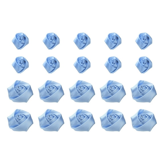 20pcs 2Size Ribbon Roses Satin 2.5cm/5cm Ribbon Flower Rose Artificial Fabric Flowers for DIY Crafting (Light Blue)