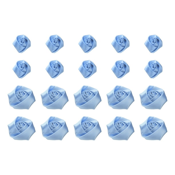 20pcs 2Tamaños Rosas de Cinta de Satén 2.5cm/5cm Flores de Tela Artificial para Manualidades DIY (Azul Claro)