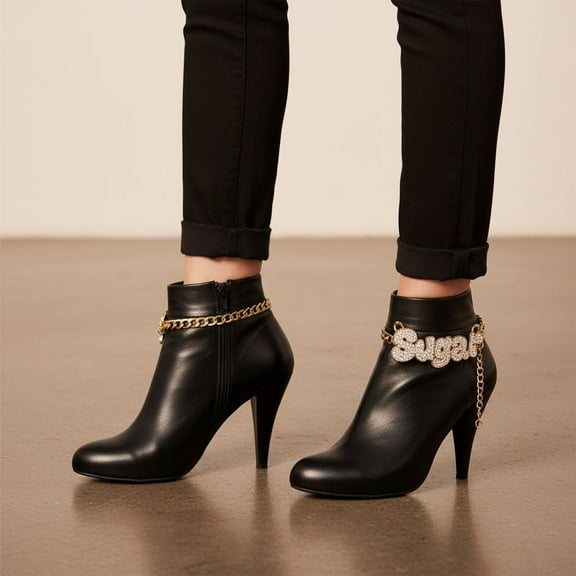 Women’s Gold Western Boot Chain Bracelet Set – 2PCS SUGAR Charm Shoe Anklet Jewelry Bling Accessory Adjustable Chain Boot Straps 11"-15" BC5