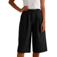 thumbnail image 5 of MLCDZ Women Loose Fit Knee Length Bermuda Shorts with Multiple Pockets Casual Wide Leg Loose Elastic Waist Workout Short Pants, 5 of 8