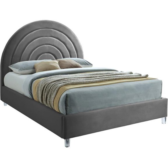 Meridian Furniture Rainbow Gray Velvet Full Bed in Acrylic Finish
