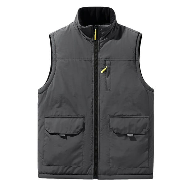 Kalauyu Men's Sherpa-Lined Vest, Mens Loose Fit Winter Insulated Workwear Mock-Neck Vest