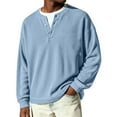 thumbnail image 2 of Nokdvo Long Sleeve Waffle Shirt Men Fashion 2025 Quarter Button Up Henley Casual Pullover Tops Fall Winter Textured Knit Solid Color Loose Sweaters,Light Blue XL, 2 of 9