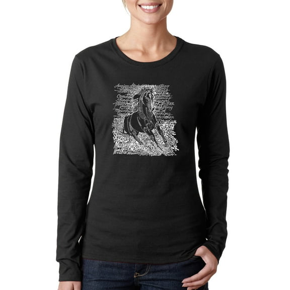 LA Pop Art Women's Word Art Long Sleeve T-Shirt - POPULAR HORSE BREEDS
