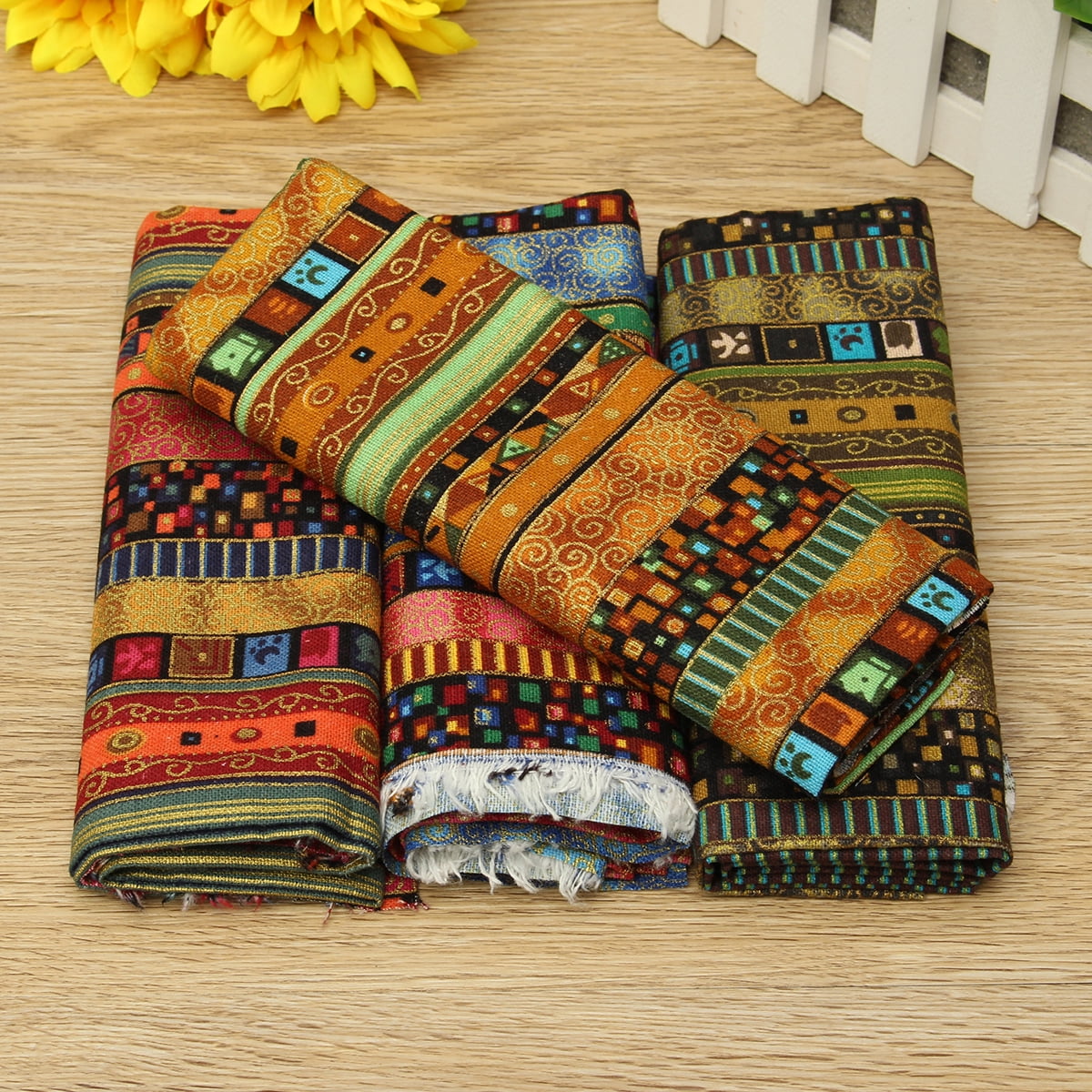 4PCS Cotton and Hemp PreCut Cotton Quilt Cloth Fabric For Sewing