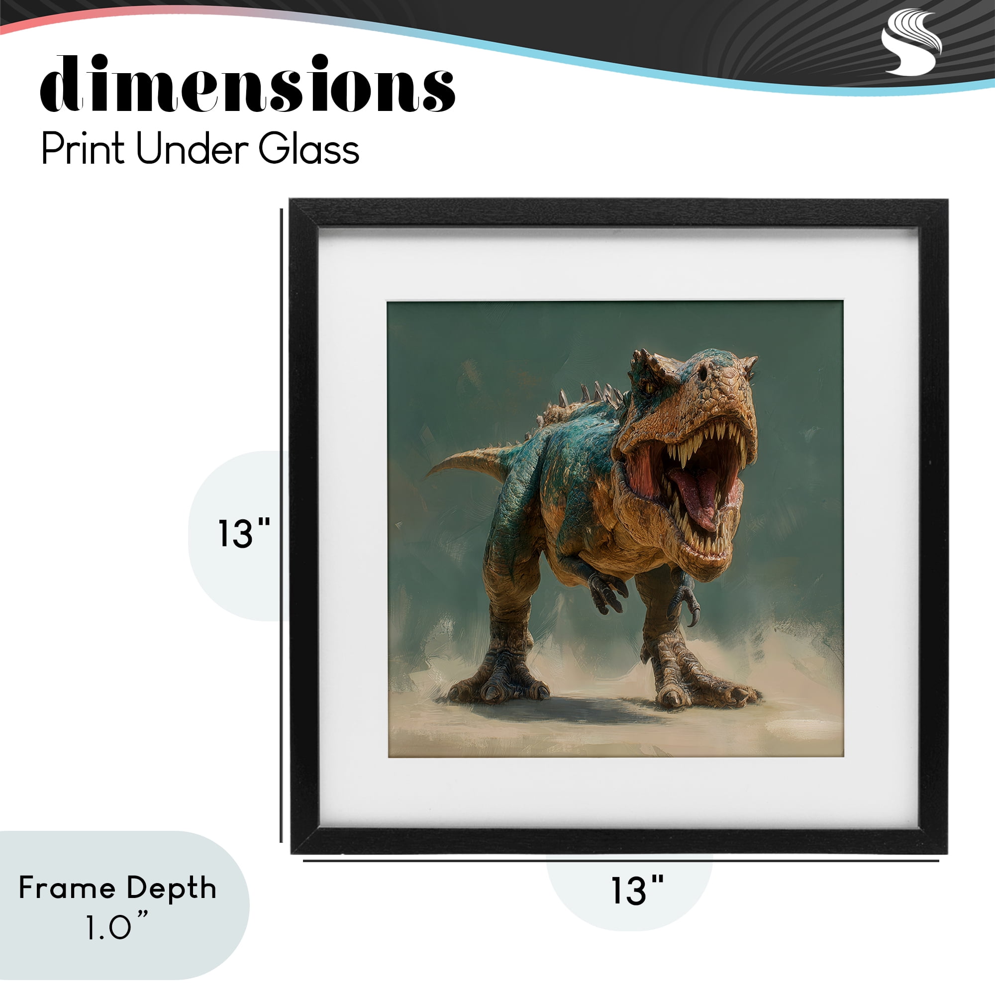 Stupell Industries Roaring T-Rex in Green Black Framed Print Under Glass, design by Wumples