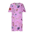thumbnail image 5 of Sakmal Womens Dresses Summer with Pocket Floral Short Sleeve Purple Oversized Mid-Length Shift Dress, 5 of 5
