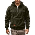 thumbnail image 2 of QHFBli Men's Pullover Hoodie Mens Corduroy Raglan Sleeve Zip Pocket Hooded Pullover Sweatshirt for Autumn Winter Daily Casual Wear Green S, 2 of 5