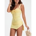 thumbnail image 5 of JYYYBF Women Sleeveless Bodycon Dress Summer Lace Trim Bandage Ruched Slit Party Mini Dress for Cocktail Nightclub Beach, 5 of 8