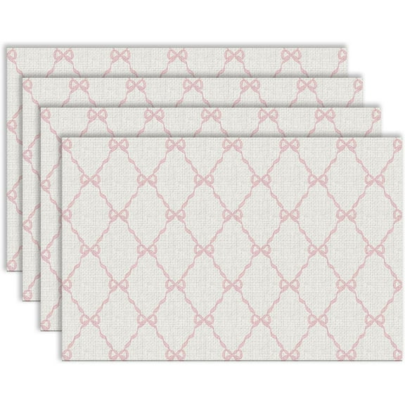 Coquette Pink Bow Placemats, Preppy Pastel Aesthetic Bowknot Girly Table Mats Washable Placemat for Home Party Kitchen Dining Room Decoration 12x18 Inch