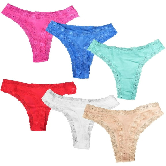 6 Pack Cotton Underwear Women, Brazilian Knickers for Women, Soft Hipster Sexy Panties Underpants, Ladies Cotton Lace Slips Multipack F Multicolour