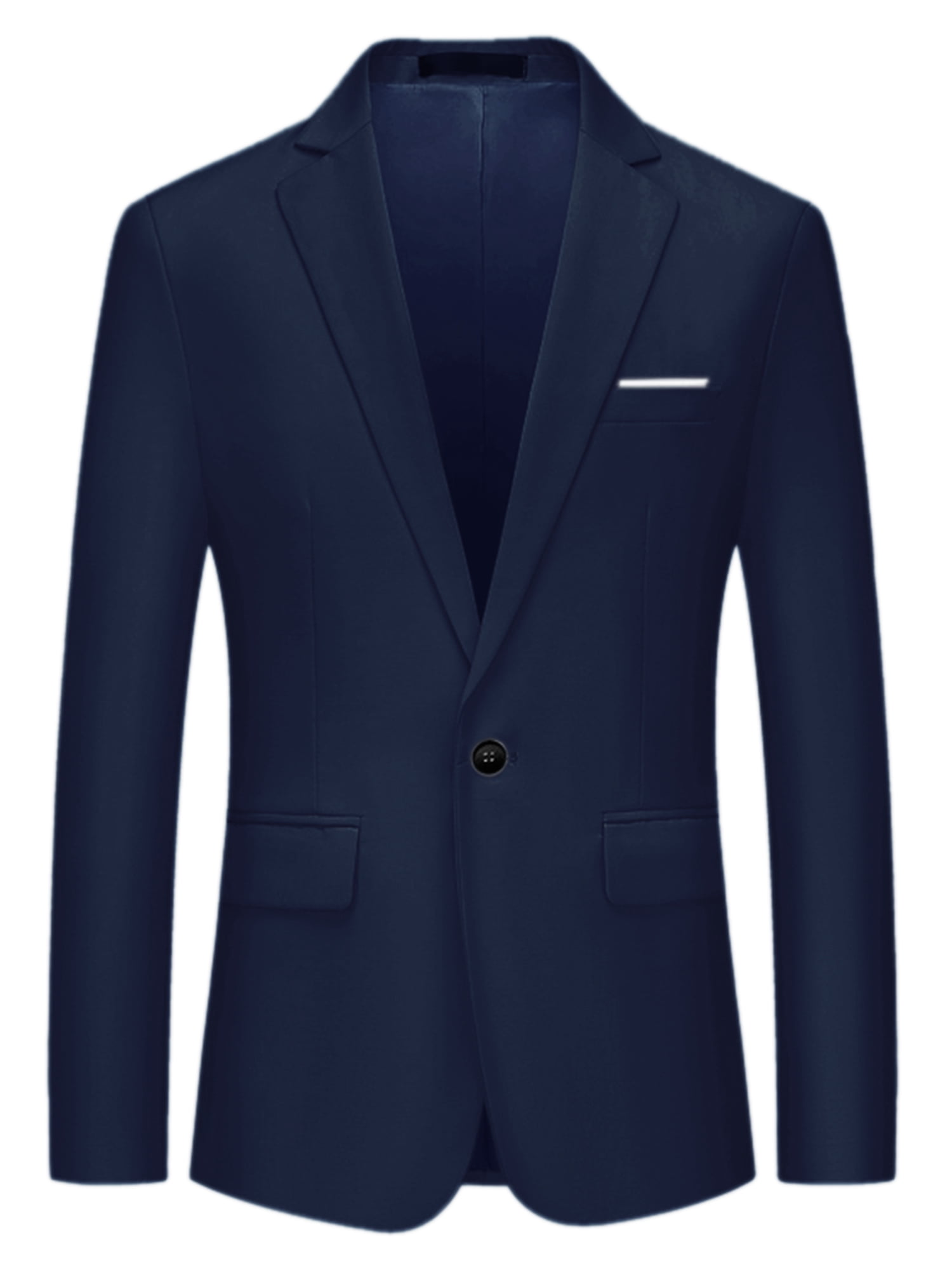 Unique Bargains Men's Slim Fit Blazer Single Breasted One Button Sports Coat S Navy Blue