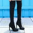 thumbnail image 4 of Bnwani Women Boots Fall Winter Pile Knee-High-Heel Knee-High Elastic Suede Boot Black Size 4.5, 4 of 4