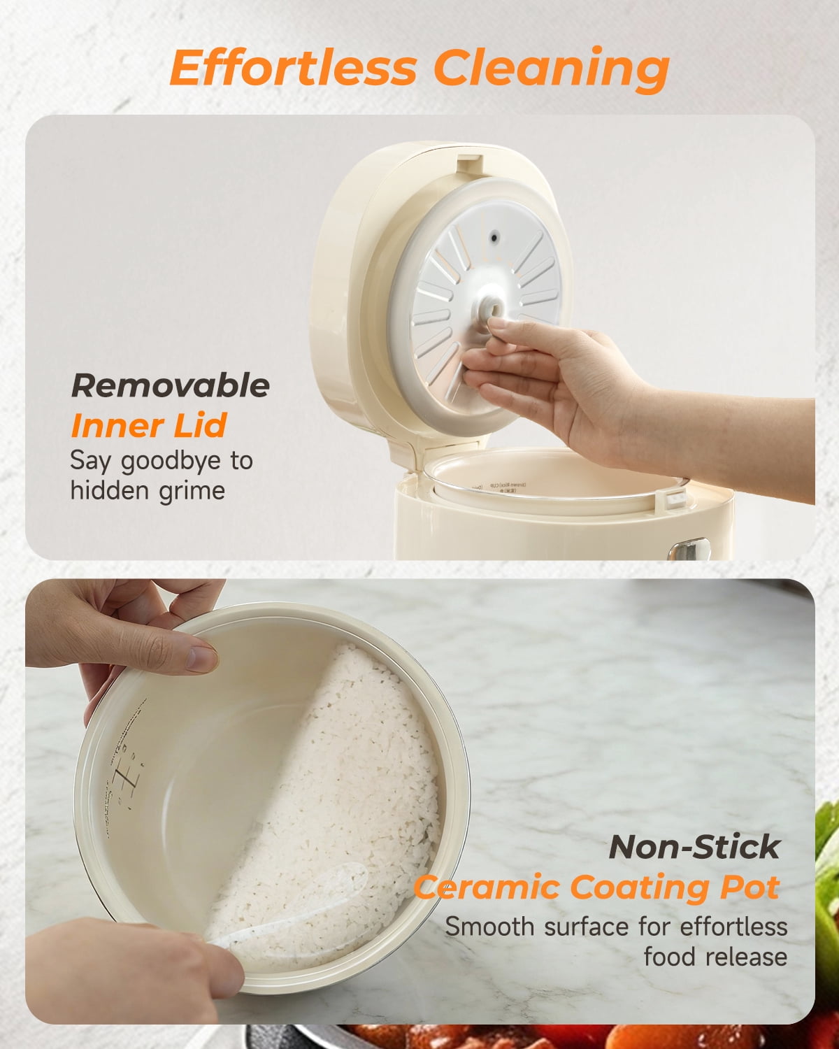 Lacidoll Low Temperature Cooking 3-Cup Uncooked / 6-Cup Cooked Electric Rice Cookers, White - Adjustable Temperature, 6 Menu Options, 12H Delay Timer