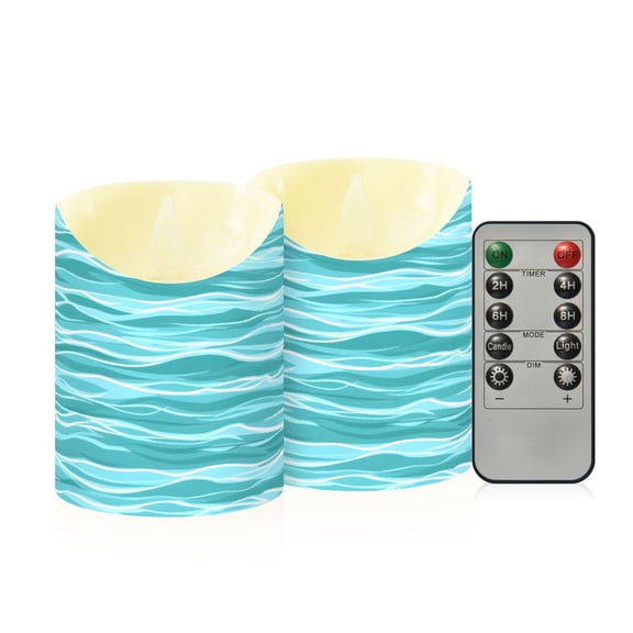 Teal Ocean Flameless Candles 2 PCS with Remote Realistic Moving Flame LED Tapered Pillar Set for Home Decor