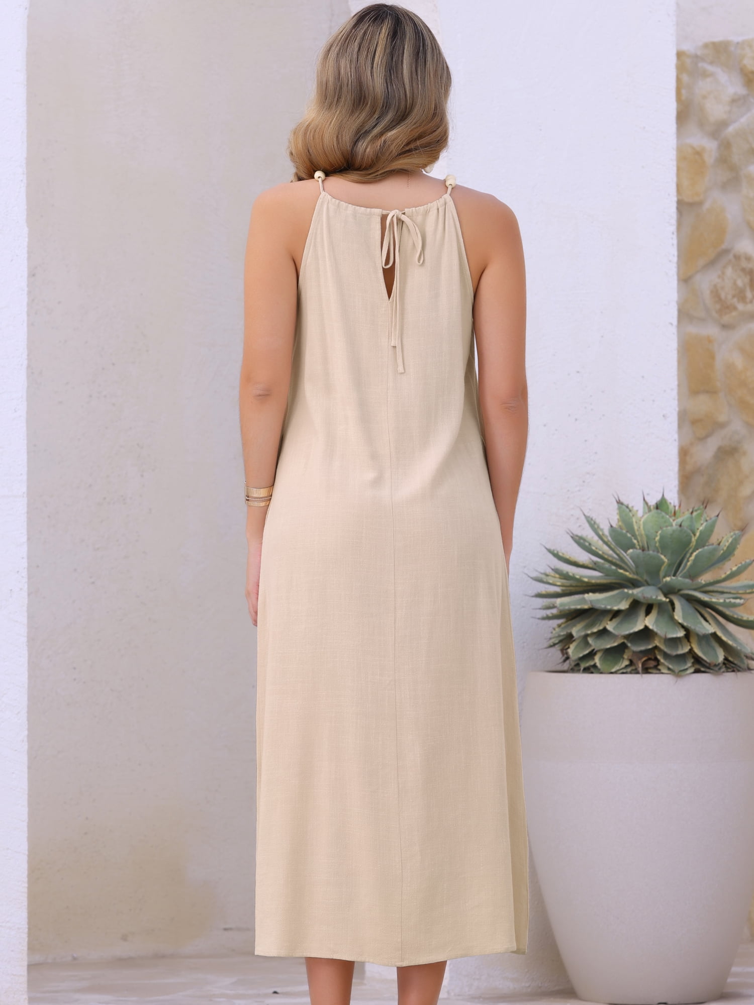 DARING DIVA Halter Neck Belted Casual Summer Midi Dress L Apricot