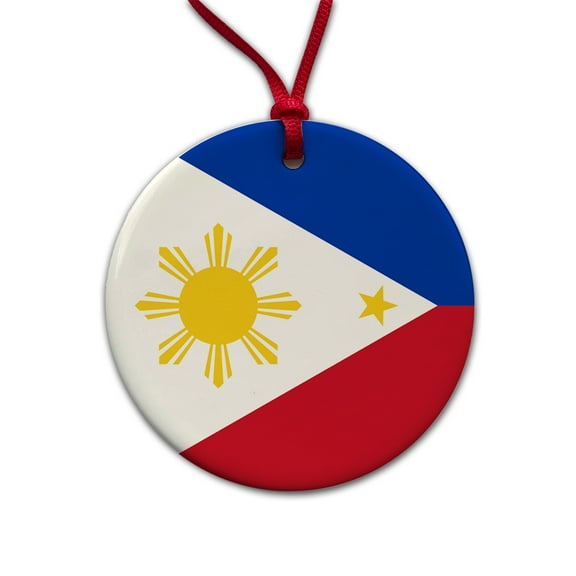 Philippines Country Flag Christmas Tree Holiday Round Ceramic Ornament
