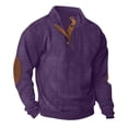 thumbnail image 2 of Hinvhai Mens Warm Corduroy Sweatshirt Casual Stand Collar Quarter Fall Button Pullover Sweaters Long Sleeve with Pockets Purple XL(XL), 2 of 4