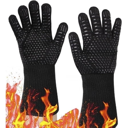 Jtbuh XLY 2 Pack Extreme Heat Resistant BBQ Gloves Ideal for Grilling, Barbecuing, Baking and Camping Non-Slip Silicone Barbecue Kitchen Oven Mitts 13 Inch Black