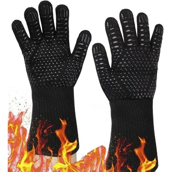 Jtbuh XLY 2 Pack Extreme Heat Resistant BBQ Gloves Ideal for Grilling, Barbecuing, Baking and Camping Non-Slip Silicone Barbecue Kitchen Oven Mitts 13 Inch Black