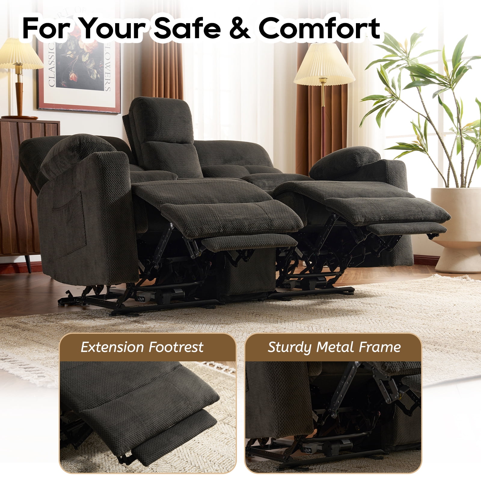 PYOIER Reclining Loveseat Sofa With Massage & Heating, Grey