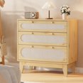 thumbnail image 2 of Bingirl Modern 3 - Drawer Rattan Large Bedside Table in Light Oak for Bedroom: Ideal Narrow Storage End Table for Small Spaces, 2 of 7