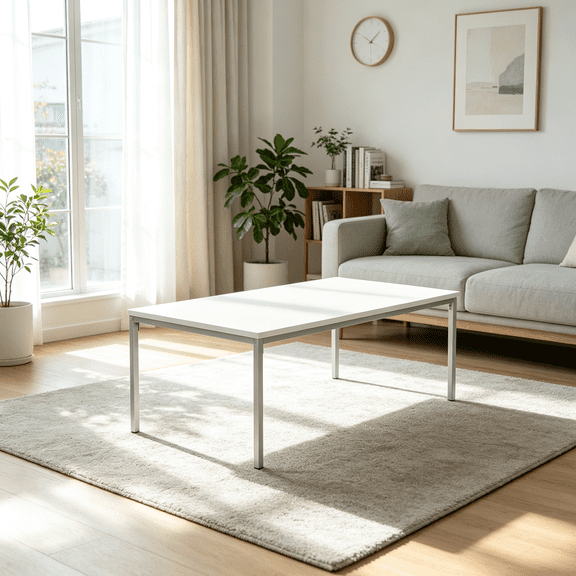 White Accent Table with Grey Metal Base for Modern Living Room