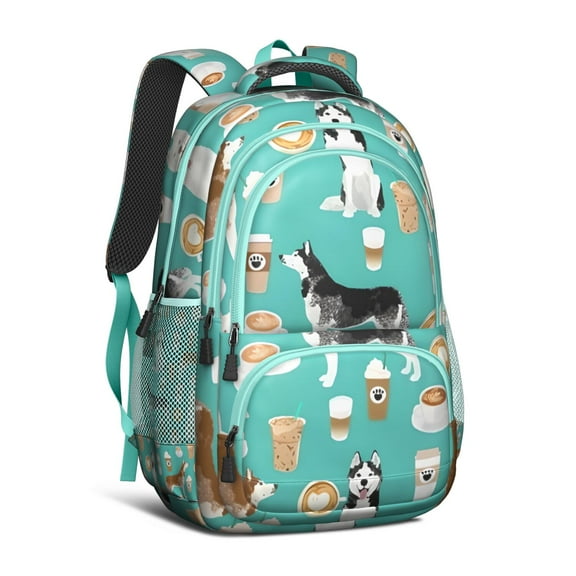 Husky and Coffee Backpack for School,Cute School Bag,Schoolbag with Adjustable Shoulder Straps & Padded Back,16.9 Inch