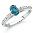 thumbnail image 2 of Gem Stone King 10K White and Yellow Gold London Blue Topaz and White Lab Grown Diamond Engagement Ring for Women (0.78 Cttw, Oval 6X4MM, Gemstone November Birthstone, Size 7), 2 of 4
