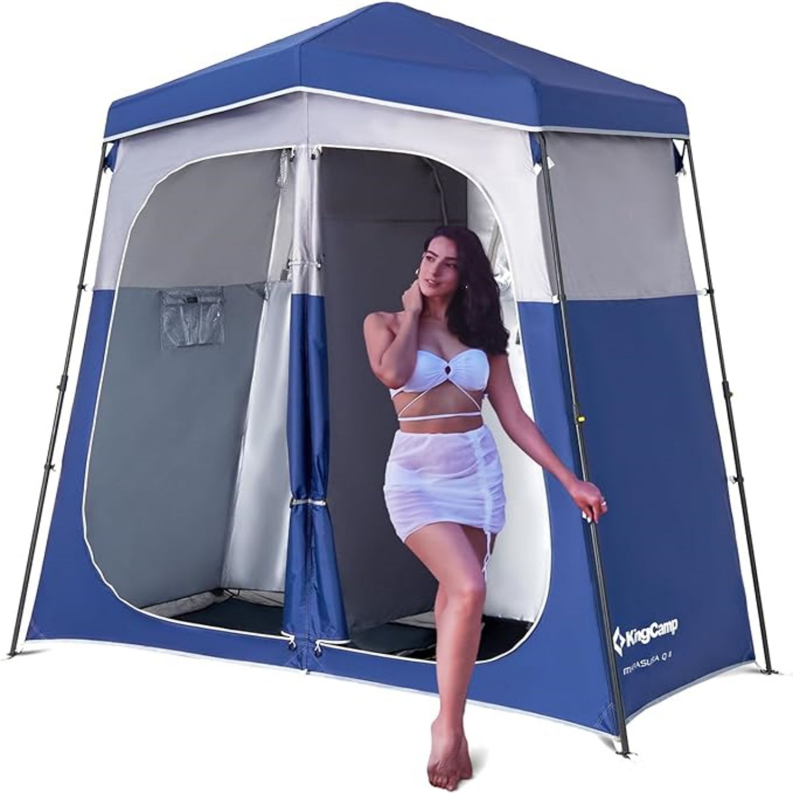 KingCamp Pop up 2-Room Shower Tent for Camping, Weatherproof Portable Instant Set Up Privacy Tent with Carry Bag, Blue