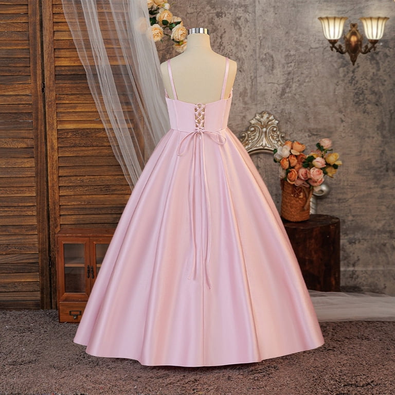 birthday dress with slit HAYIMI Child Elegant Solid Color Satin Girls Tank Sleeveless Party Midi Gown For Kids O-Neck Dresses Sequin dress