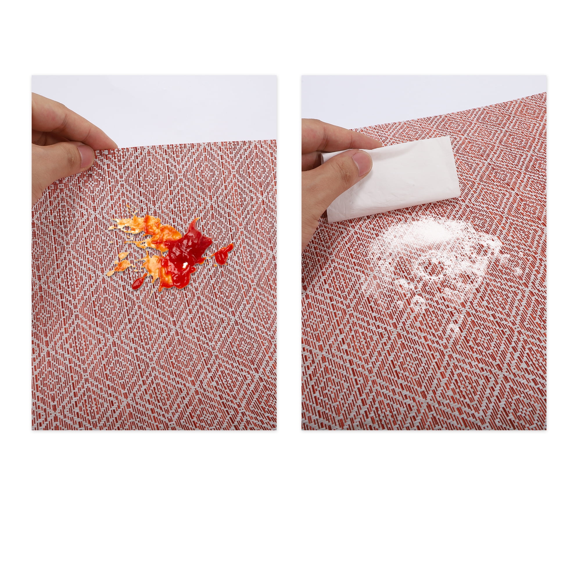 Unique Bargains 4 Pcs Diamond Pattern Polyester Heat Resistant Washable Placemats Red