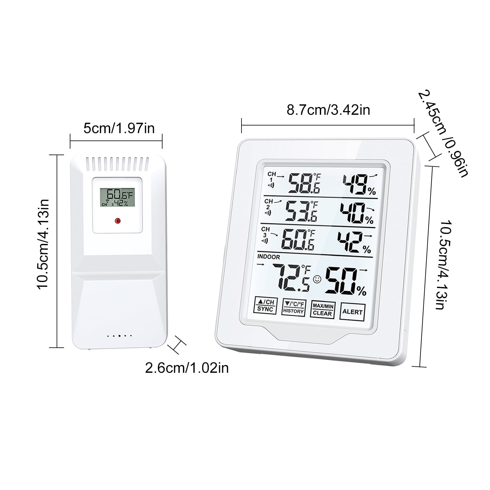 Indoor Outdoor Thermometer and Humidity Monitor 500ft/150m Range with 3 Remote Sensors and White Backlight Hygrometer Thermometer