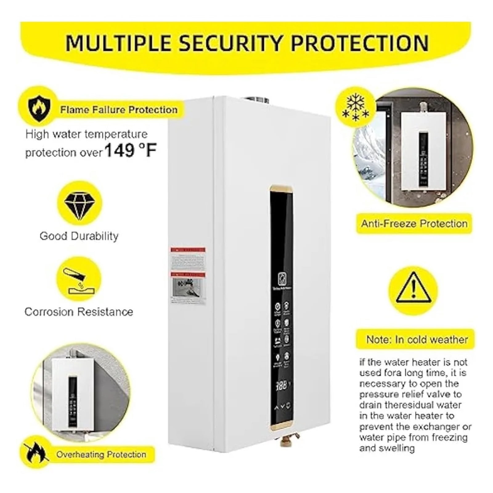 Tankless Water Heater Natural Gas,Instant Hot Gas Water Heater,Indoor 3.18 ,Constant Natural Water Heater ,Safety Protections