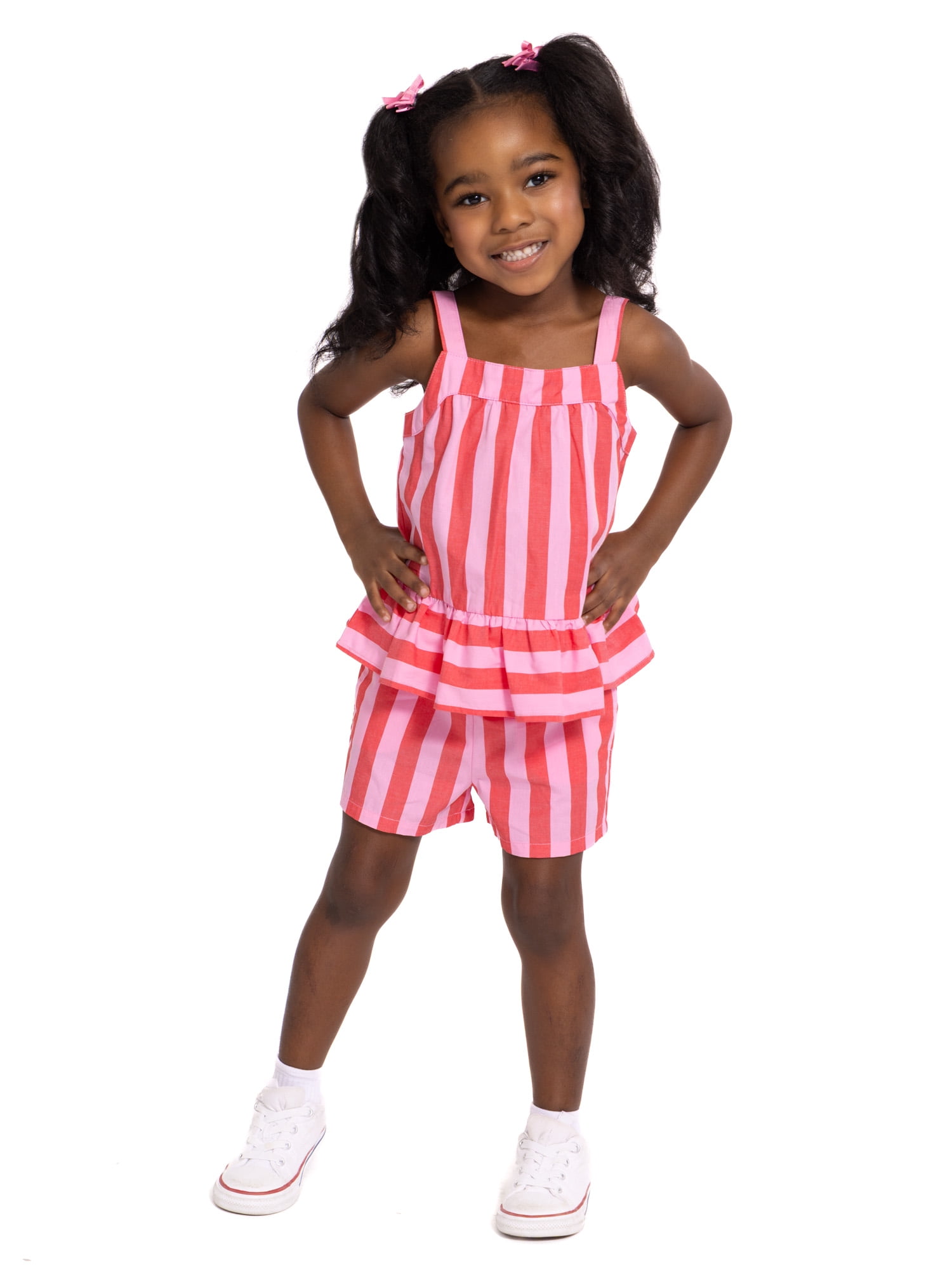 Wonder Nation Toddler Girls' Striped Tank Top and Shorts Set, 2-Piece, Sizes 12M-5T