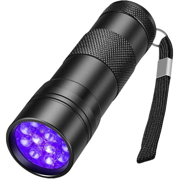 (TM) UV Flashlight Black Light 12 LED 395nm Hand-held Detecting Torch for Pet Urine, Stains, Verifying Money Documents, Black