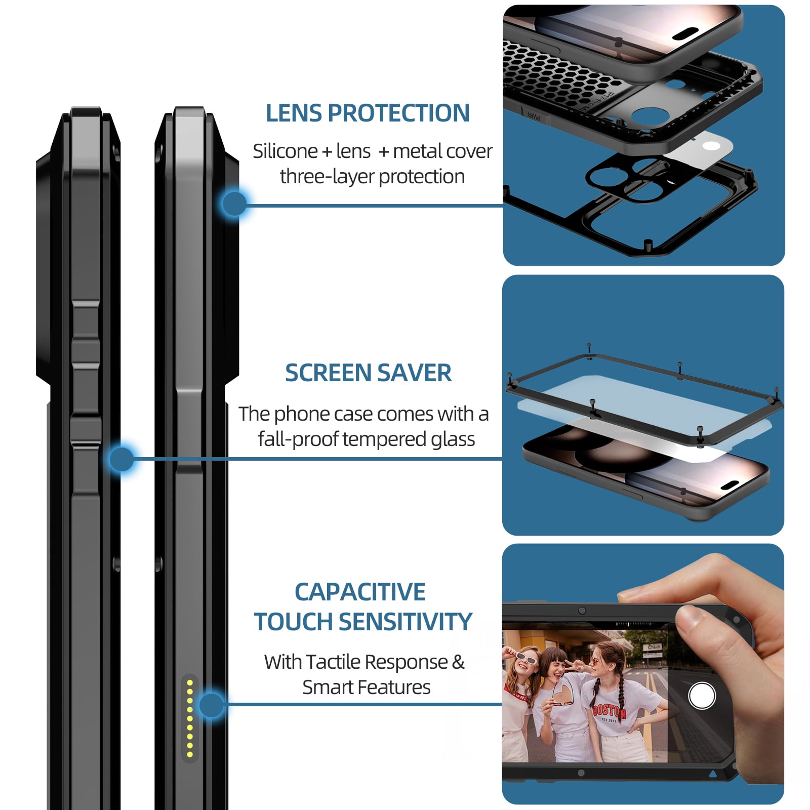 Dteck for iPhone 17 Pro Max (2025) Case, Heavy Duty Metal Full Body Protective Cover Shockproof Aluminum Alloy Cover with Silicone Built-in Screen Protector, Black
