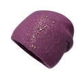 thumbnail image 2 of dianhelloya Warm hat LadyHat Sequins Rhinestone Decoration Shiny Solid Color Brimless Autumn Winter Coldproof Knitting Beanie Hat Streetwear Purplish Red, 2 of 8