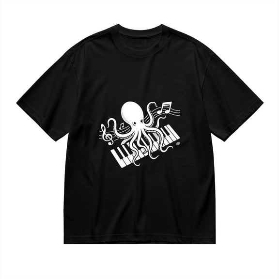 Black T Shirts for Men, Octopus Playing Piano With Music Notes, Graphic Mens Graphic Tees, 24936608,S